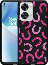 OnePlus Nord 2T Hoesje Zwart Pink Horseshoes - Designed by Cazy