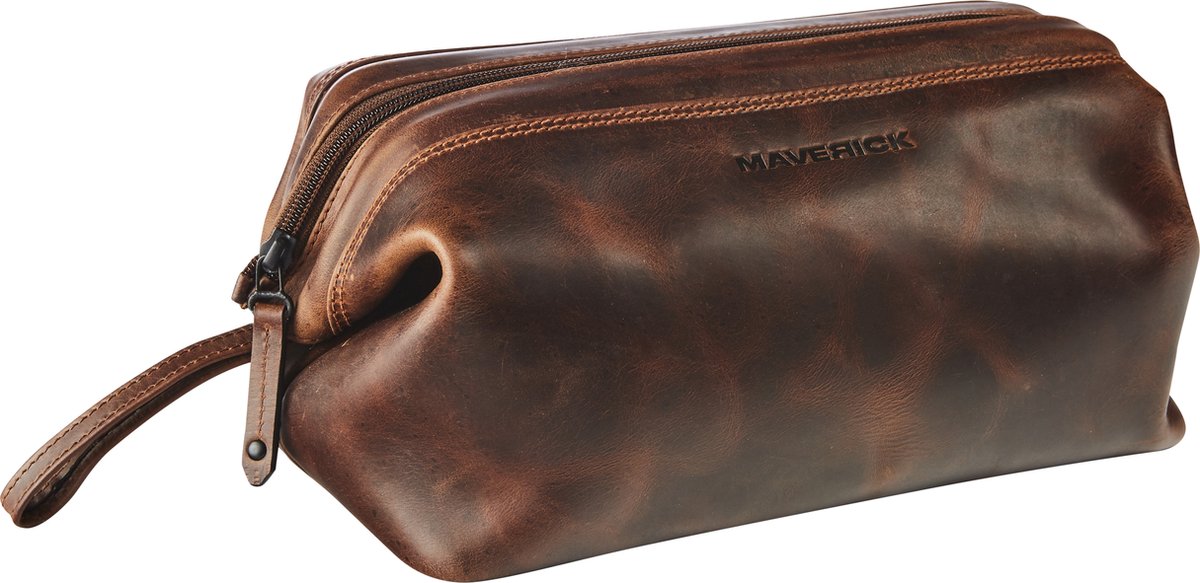 Maverick - the original - toilettas - ovaal - volnerf rundsleder - bruin