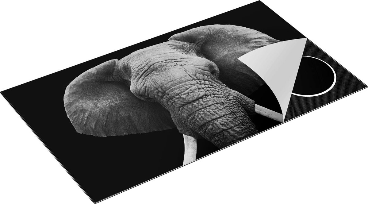 Chefcare Inductie Beschermer Olifantenkop - Olifant - Zwart Wit - 91,2x52 cm - Afdekplaat Inductie - Kookplaat Beschermer - Inductie Mat
