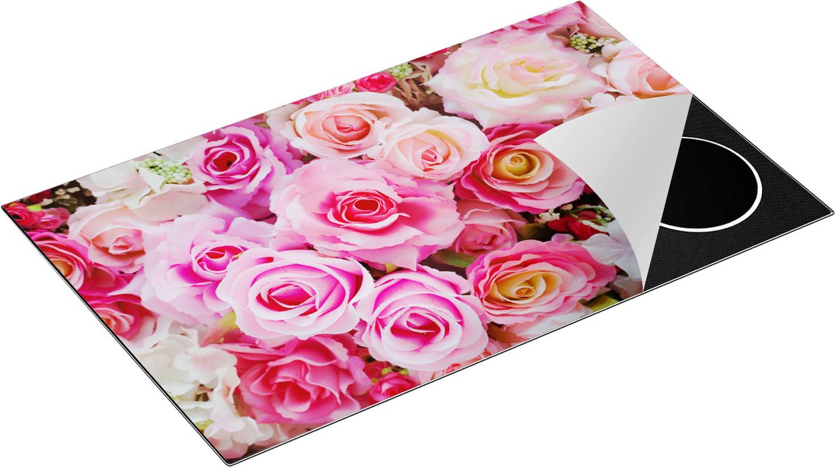 Chefcare Inductie Beschermer Roze Rozen Achtergrond - Bloemen - 85x50 cm - Afdekplaat Inductie - Kookplaat Beschermer - Inductie Mat