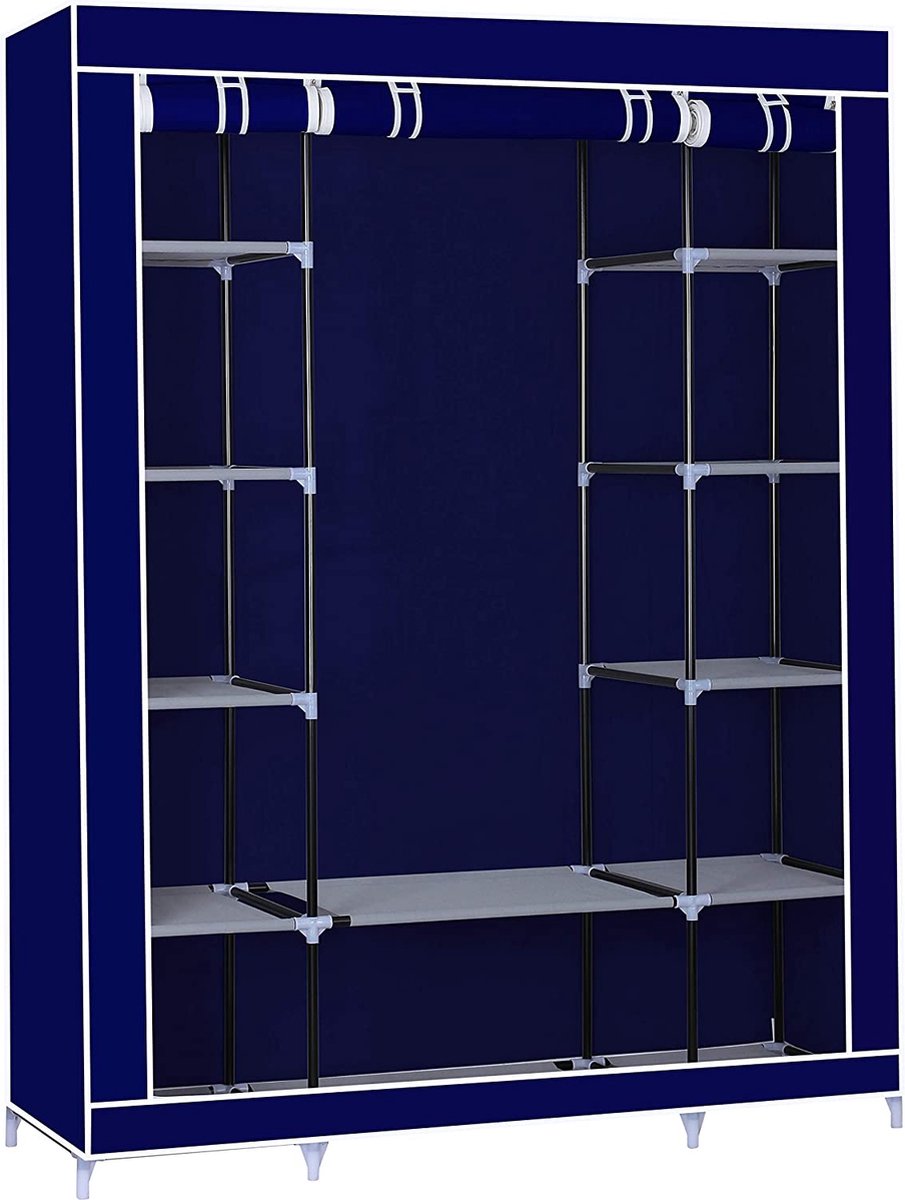 CGPN - | Kledingkast Flex 175x150 cm Blauw | Vouwkast met kledingstang | Stoffen kast kledingrek - Roestvrije en stabiele stalen constructie | Opslag voor kleding, schoenen, tassen