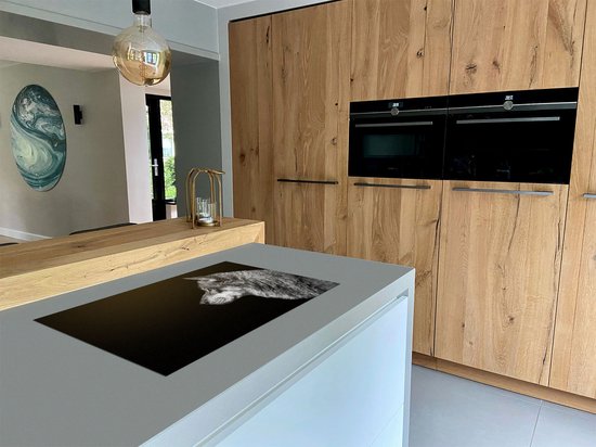 Chefcare Inductie Beschermer Wolvenkop - Wolf - Zwart Wit - 90x52 cm - Afdekplaat Inductie - Kookplaat Beschermer - Inductie Mat