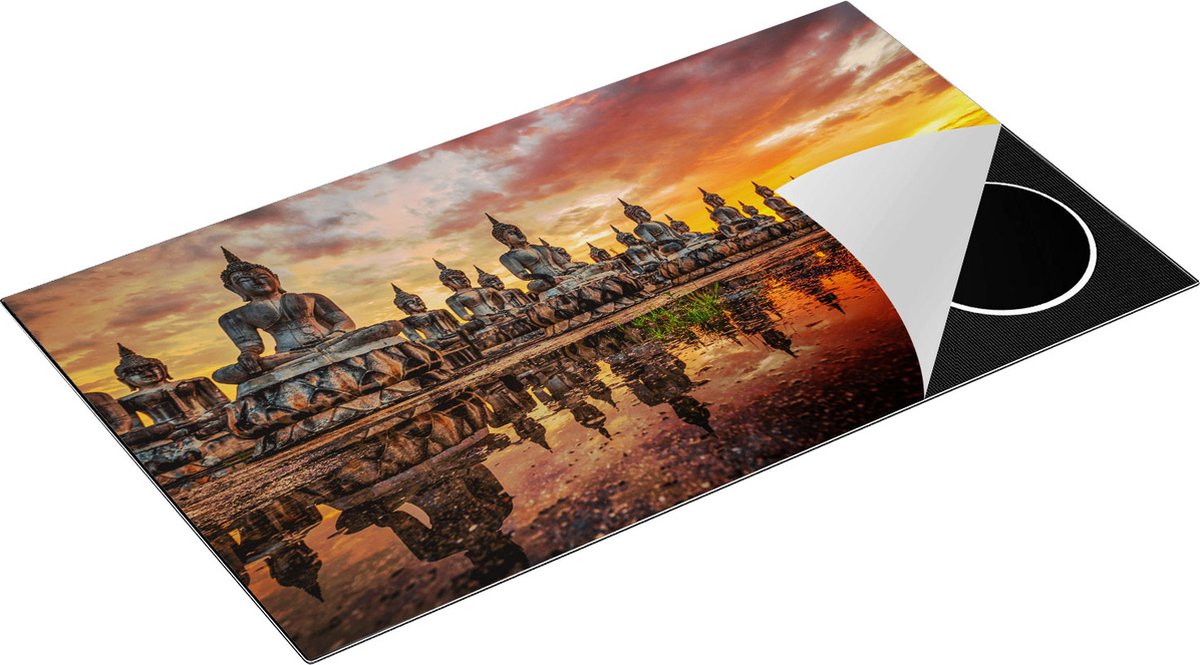Chefcare Inductie Beschermer Boeddha Beelden tijdens Zonsondergang - 91,6x52,7 cm - Afdekplaat Inductie - Kookplaat Beschermer - Inductie Mat
