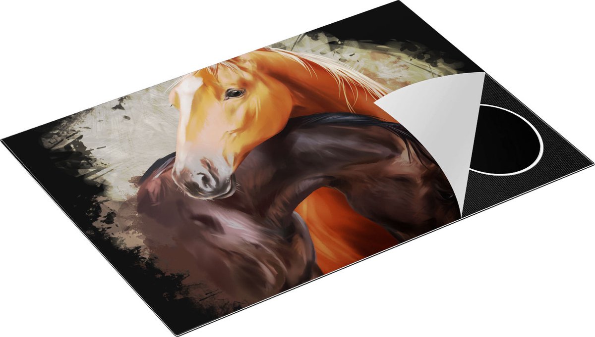 Chefcare Inductie Beschermer Twee Getekende Knuffelende Paarden - Abstract - 75x52 cm - Afdekplaat Inductie - Kookplaat Beschermer - Inductie Mat