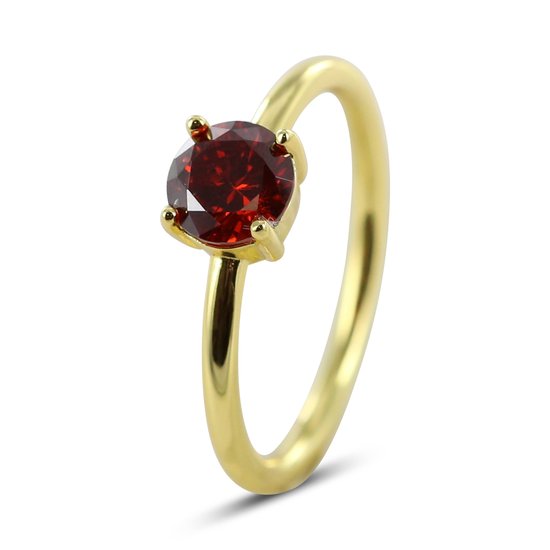 Silventi 9SIL-22535 Zilveren Ring - Dames - Zirkonia - 6 mm - Rood - Maat 54 - 1,76 mm - Zilver - Gold Plated (Verguld/Goud op Zilver)