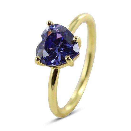 Silventi 9SIL-22568 Ring en argent - Femme - Zirconium - Cœur - 8 mm - Blauw - Taille 54 - Goud mm - Argent - Argent or