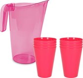 8x kunststof drinkbekers 430 ML met schenkkan set roze van 1.75 liter - Indoor/outdoor
