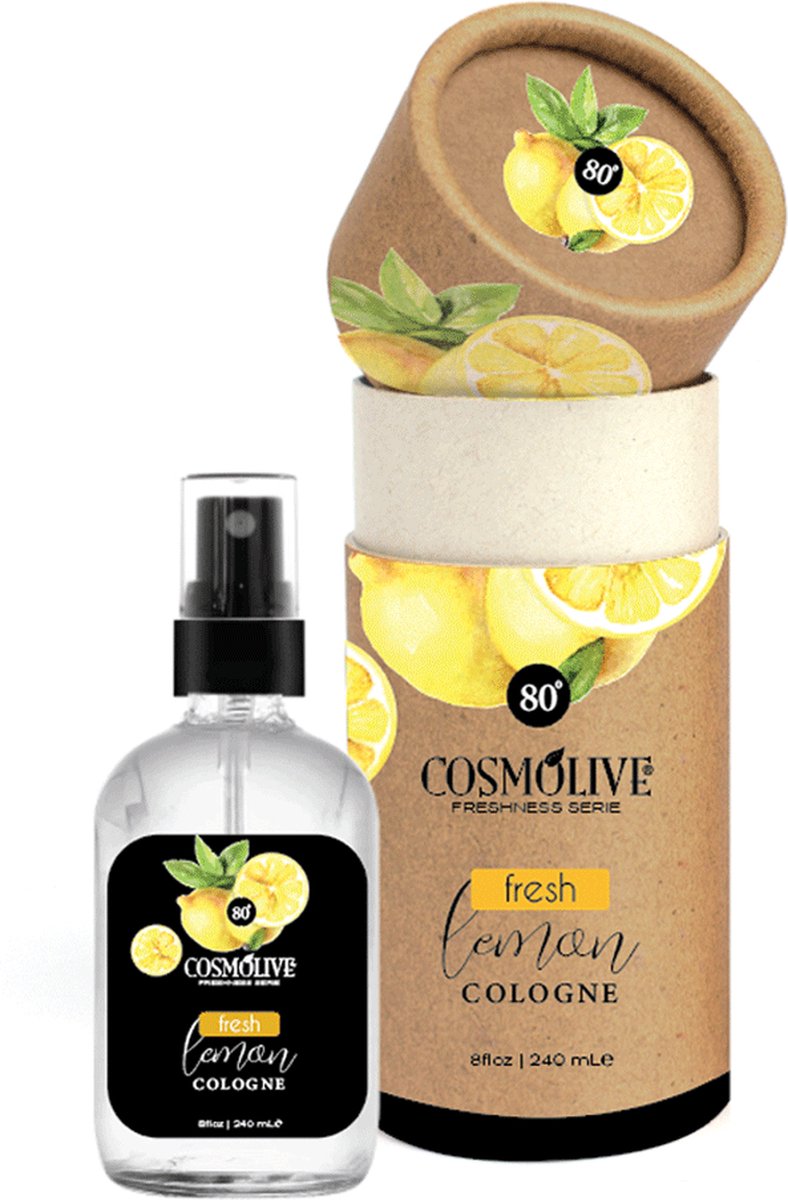 Cosmolive - Frisse Citroen - Eau de Cologne - 240 ml (Kolonya / Desinfectie / Aftershave) - Glas