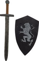 Houten Zwarte Ridder zwaard met ridderschild Leeuw kinderzwaard