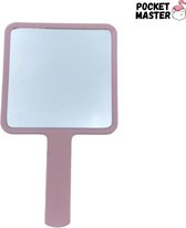 PocketMaster® Make-Up Spiegel / Handspiegel met Handvat - Licht Roze - Klein - Compact - Handzaam - 8,0 X 8,0 cm Spiegeloppervlak