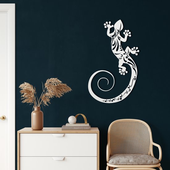 Décoration murale | Lézard / Lézard | Métal - Art mural | Décoration murale | Salle de séjour |Blanc| 46x75cm