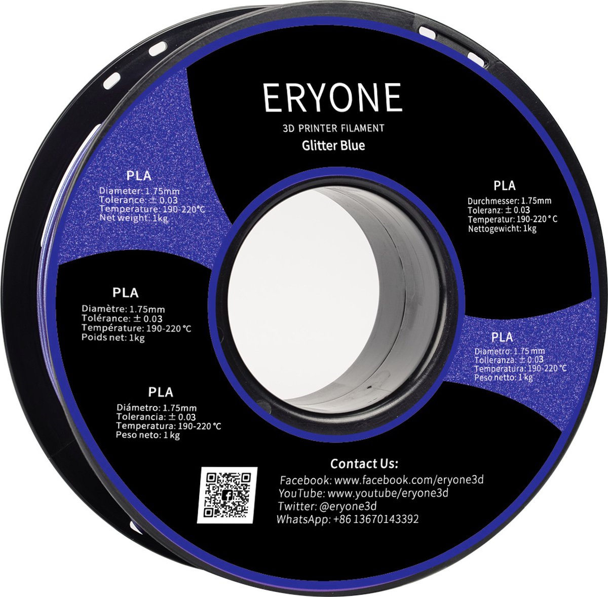 Eryone PLA - Galaxy Blue - Filament - 1Kg 1.75mm - Voor 3D-Printer en 3D-Pen - Blauw