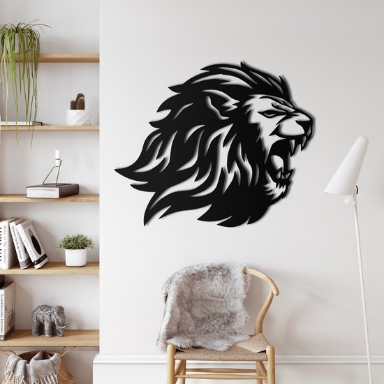 Décoration murale | Tête de Lion / Head de Lion| Métal - Art mural | Décoration murale | Salle de séjour |Noir| 61x51cm