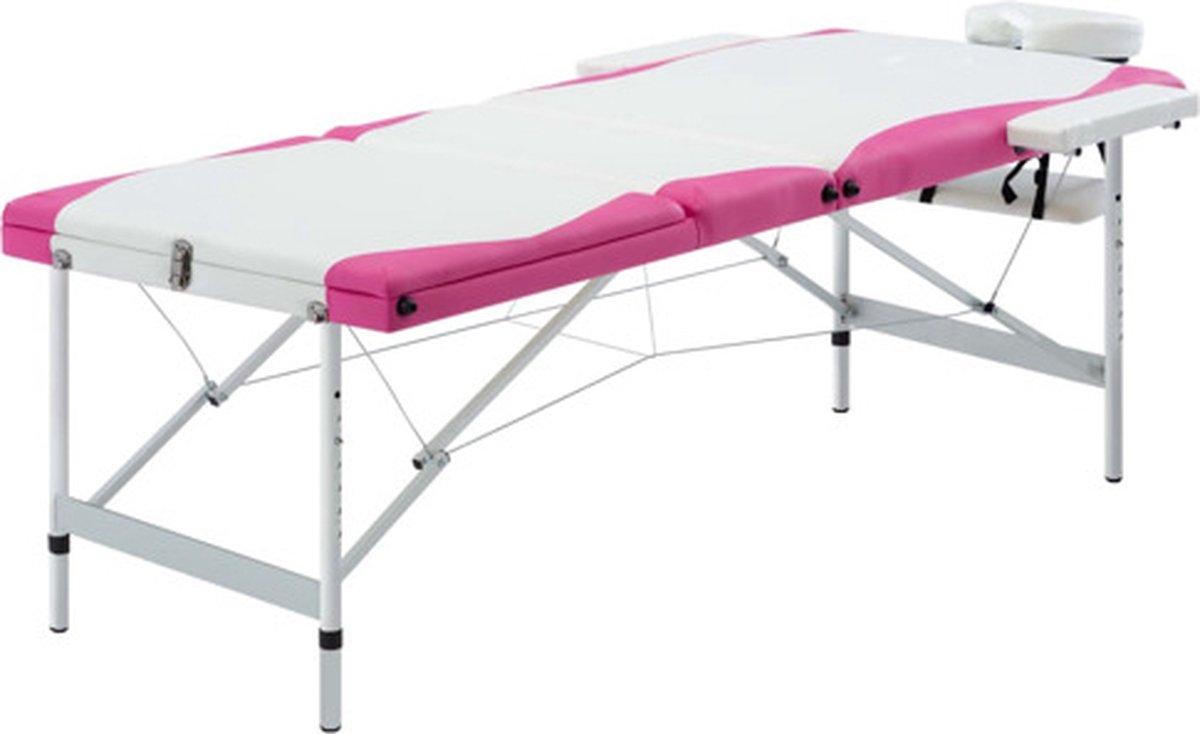 Goedkoopste vidaXL - Massagetafel - inklapbaar - 3 - zones - aluminium - wit - en - roze
