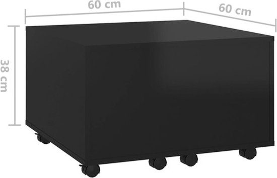 Salontafel 60x60x38 cm spaanplaat hoogglans zwart