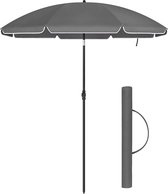 Strandparasol Diameter 160Cm Tuinparasol Upf 50+ Uv-Bescherming Opvouwbaar Zonnescherm Draagbare Glasvezel Parapluribben Grijs