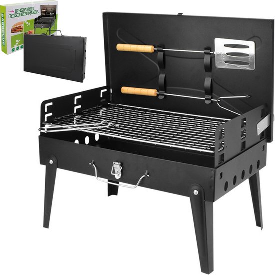 Lynnz® Draagbare tafel BBQ inclusief barbecue accesoires - voor op balkon of camping - houtskool barbecue - tafelbarbecue - barbeque - mini bbq - grill