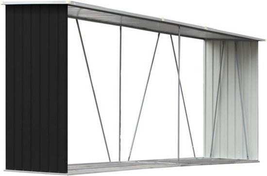 vidaXL haardhoutschuur – 330x84x152 cm – gegalvaniseerd staal – antraciet