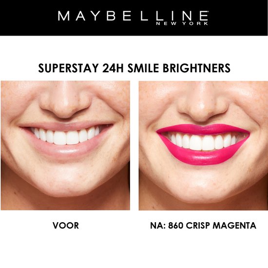 Maybelline SuperStay 24H Smile Brighters Lippenstift - 860 Crisp Magenta - Roze - Langhoudend - Maybelline