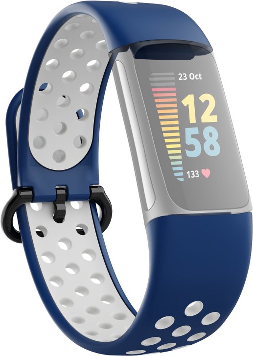 Hama Sportpolsband Voor Fitbit Charge 5 Ademend Horlogebandje D.blauw/grijs