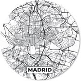 Muismat - Mousepad - Rond - Madrid - Zwart Wit - Stadskaart - Plattegrond - Kaart - 40x40 cm - Ronde muismat