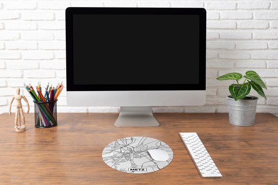Muismat rond 30x30 cm - Mousepad Plattegrond - Metz - Stadskaart - Kaart - Frankrijk - Ronde muismatten - Stadskaart