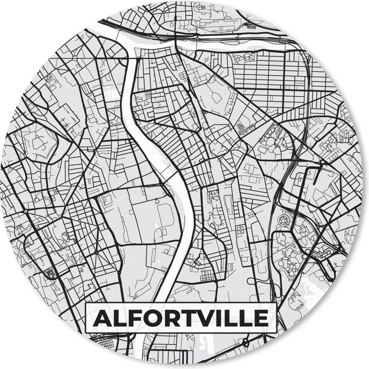 Muismat rond 30x30 cm - Mousepad Plattegrond - Alfortville - Stadskaart - Kaart - Frankrijk - Ronde muismatten - Stadskaart