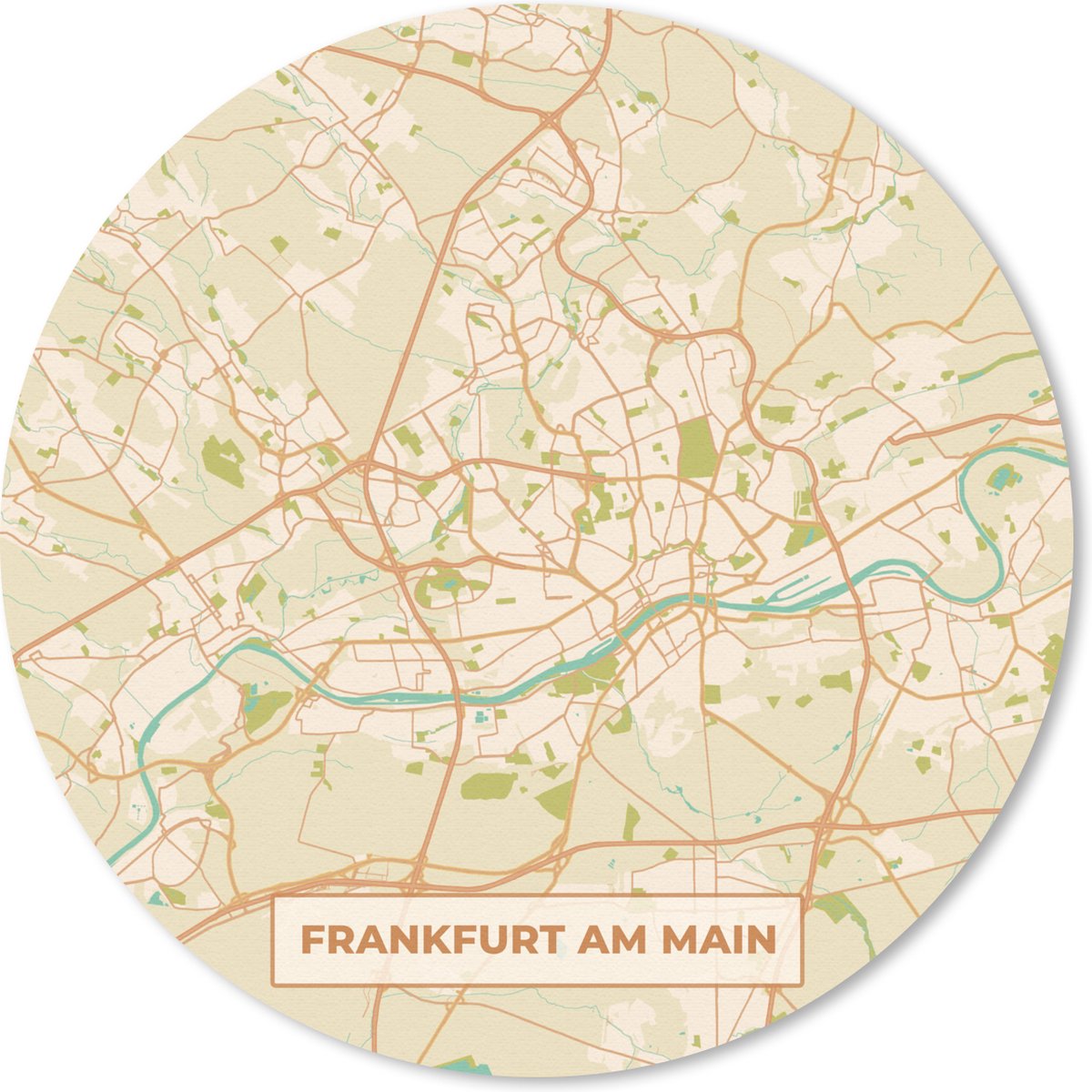 Muismat rond 40x40 cm - Mousepad Frankfurt am Main - Plattegrond - Kaart - Vintage - Stadskaart - Ronde muismatten - Stadskaart
