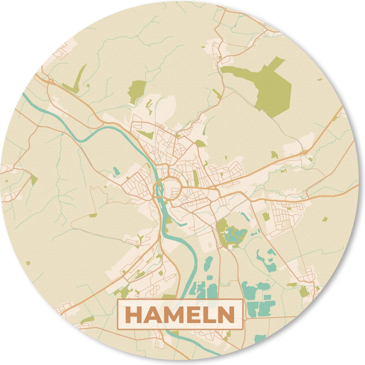 Muismat rond 20x20 cm - Mousepad Hameln - Plattegrond - Vintage - Kaart - Stadskaart - Ronde muismatten - Stadskaart
