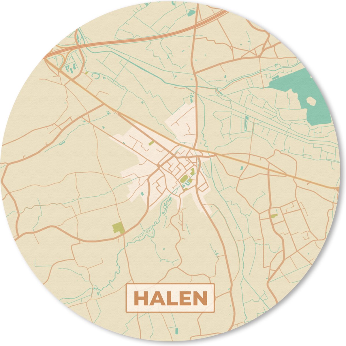 Muismat rond 40x40 cm - Mousepad Halen - Vintage - Kaart - Stadskaart - Plattegrond - Ronde muismatten - Stadskaart