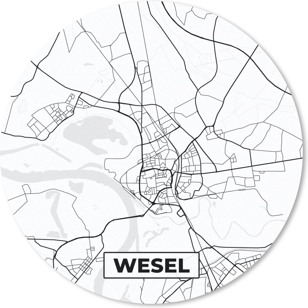Muismat rond 30x30 cm - Mousepad Stadskaart - Plattegrond - Wesel - Kaart - Ronde muismatten - Stadskaart