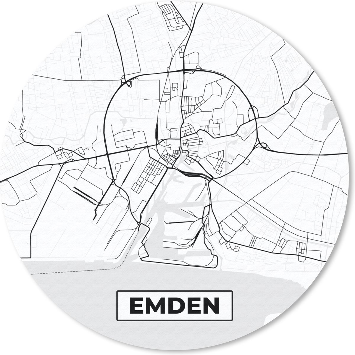 Muismat rond 40x40 cm - Mousepad Emden - Kaart - Stadskaart - Plattegrond - Ronde muismatten - Stadskaart