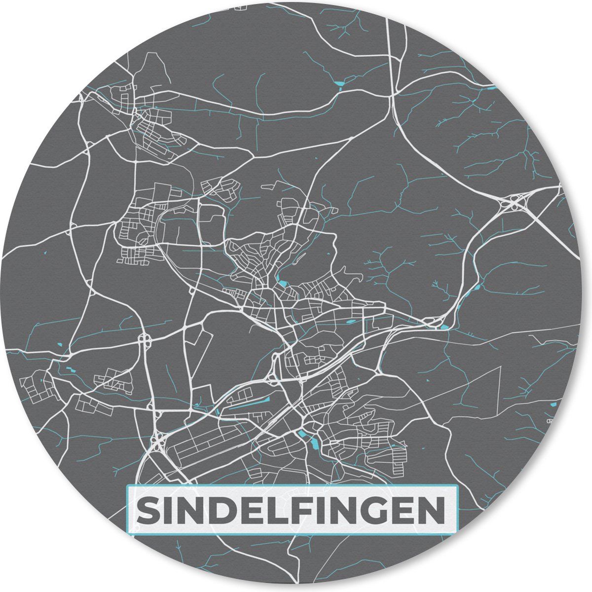 Muismat rond 40x40 cm - Mousepad Plattegrond – Sindelfingen – Blauw – Stadskaart – Kaart - Duitsland - Ronde muismatten - Stadskaart