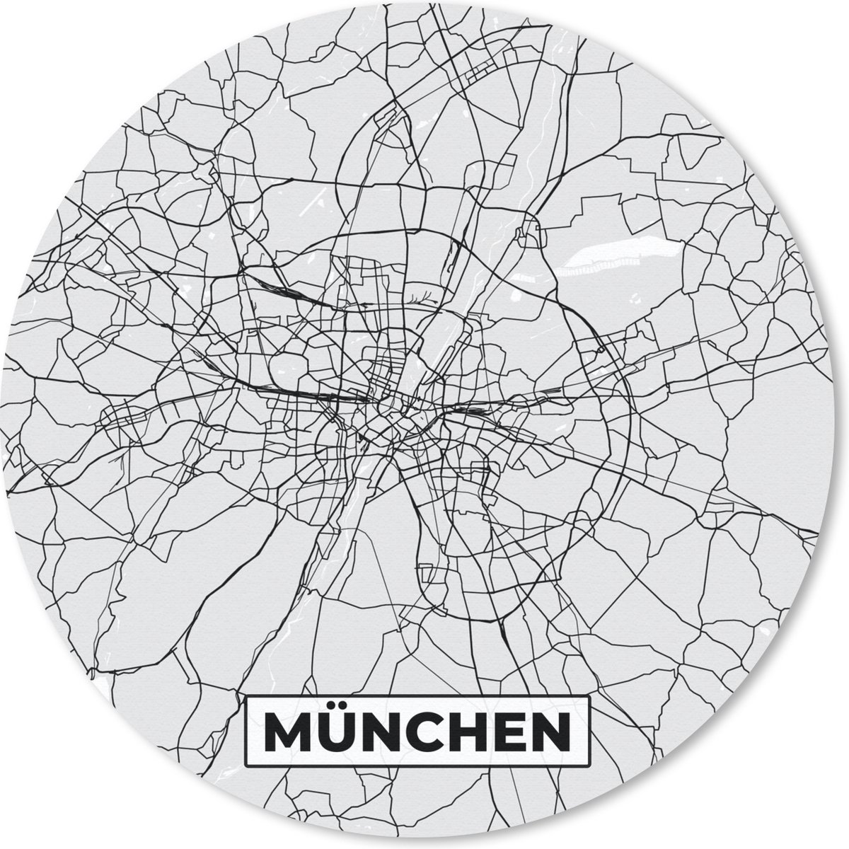 Muismat - Mousepad - Rond - München - Kaart - Plattegrond - Stadskaart - Duitsland - 20x20 cm - Ronde muismat