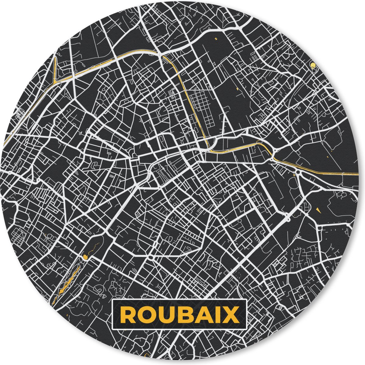 Muismat rond 50x50 cm - Mousepad Roubaix - Kaart – Plattegrond – Frankrijk – Stadskaart - Ronde muismatten - Stadskaart