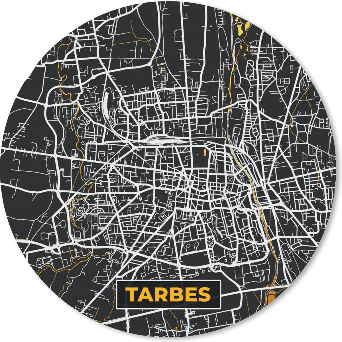 Muismat rond 50x50 cm - Mousepad Plattegrond – Kaart – Stadskaart – Frankrijk – Tarbes - Ronde muismatten - Stadskaart