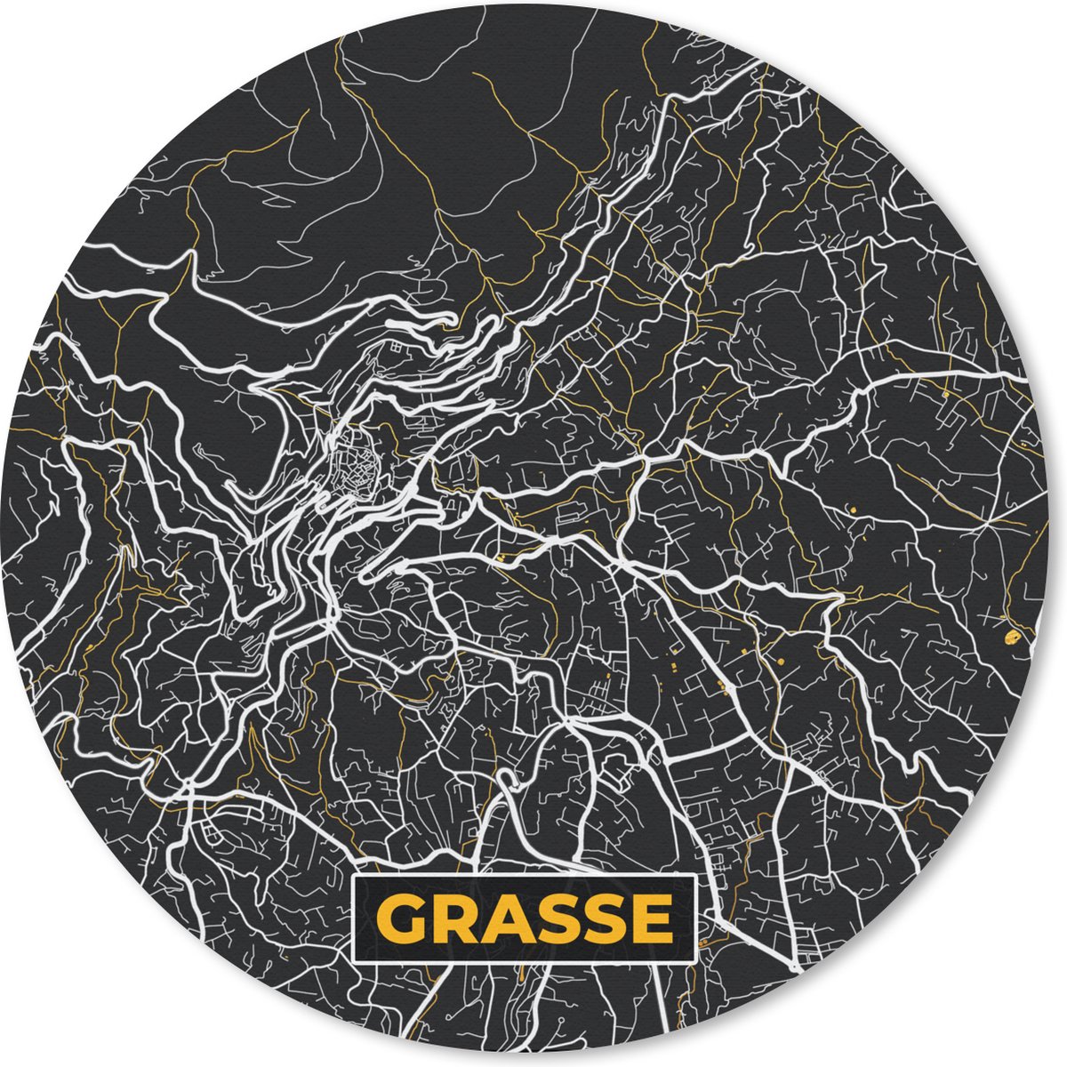 Muismat - Mousepad - Rond - Grasse - Plattegrond - Frankrijk - Kaart - Stadskaart - 40x40 cm - Ronde muismat