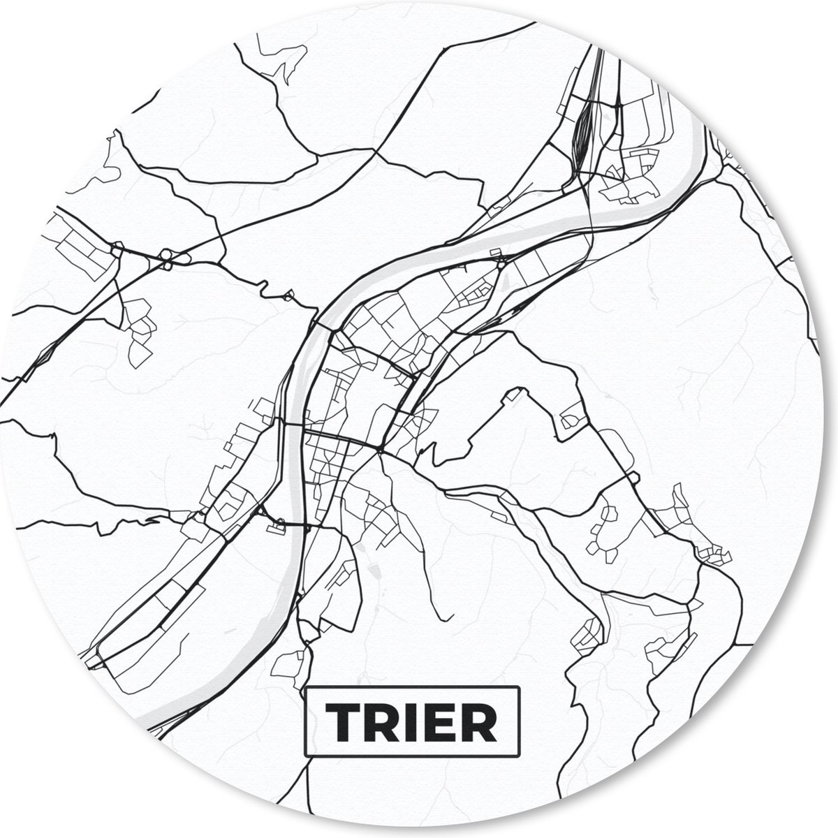Muismat rond 40x40 cm - Mousepad Kaart - Trier - Plattegrond - Stadskaart - Ronde muismatten - Stadskaart