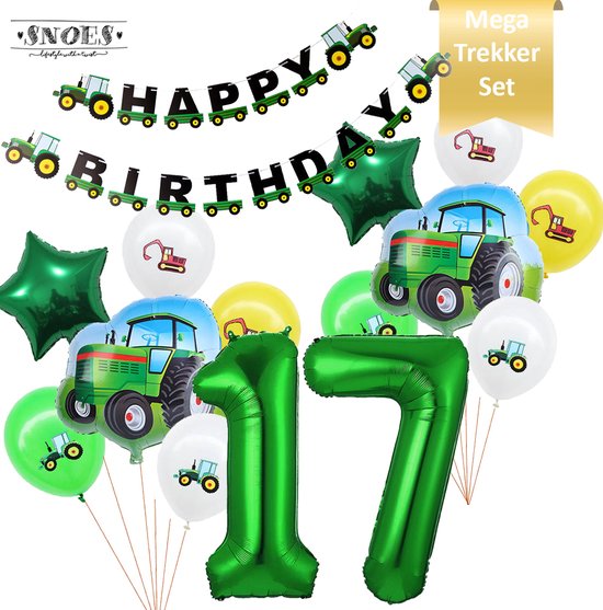 Cijfer Ballon 17 - Trekker Tractor Mega Ballon Pakket  - Nummer ballon - DIY Slinger Happy Birthday - Achterhoek - Boerderij Verjaardag - 80 cm nummer ballon - 65x65cm Trekker Ballon