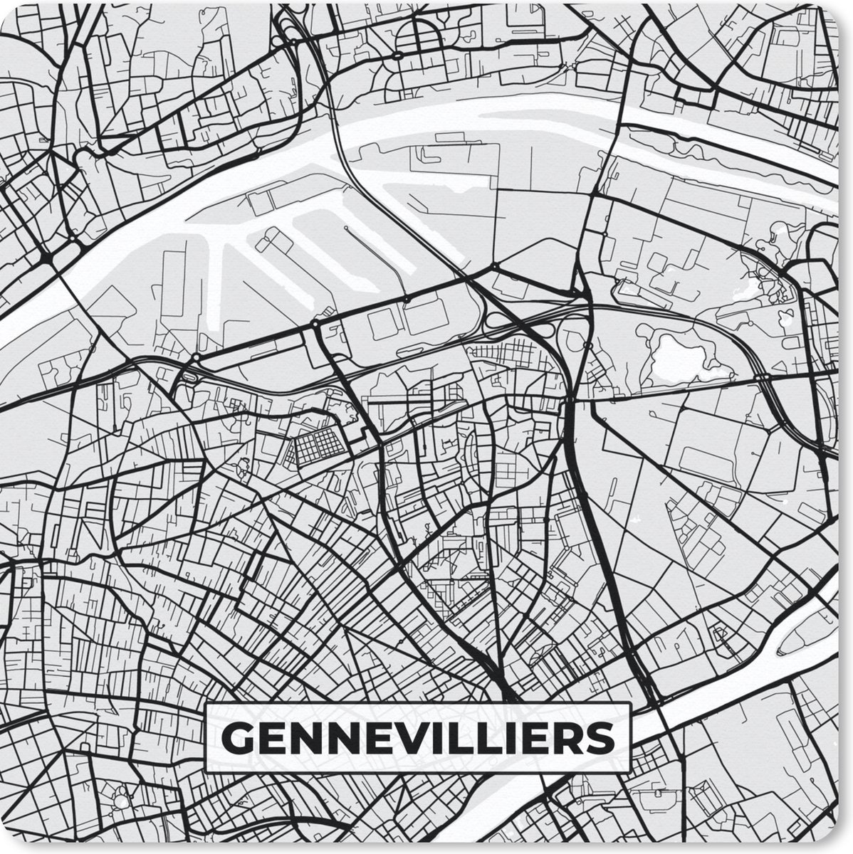 Muismat 20x20 cm - Mousepad Plattegrond - Kaart - Stadskaart - Frankrijk - Gennevilliers - Muismatten - Stadskaart