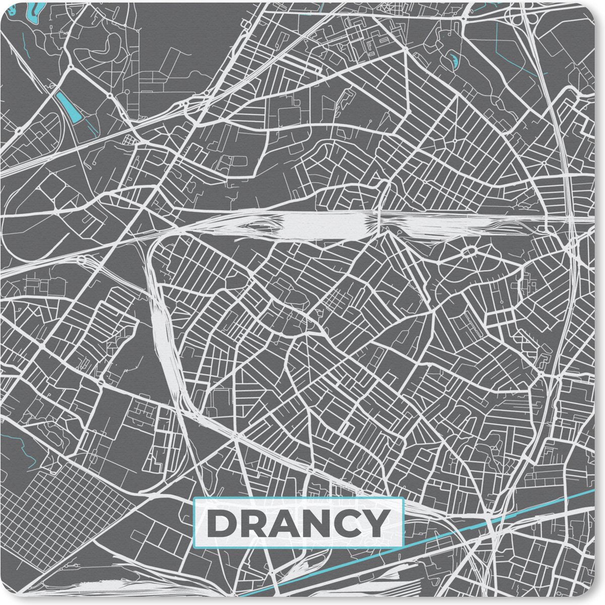 Muismat 20x20 cm - Mousepad Drancy - Frankrijk - Kaart - Stadskaart - Plattegrond - Muismatten - Stadskaart