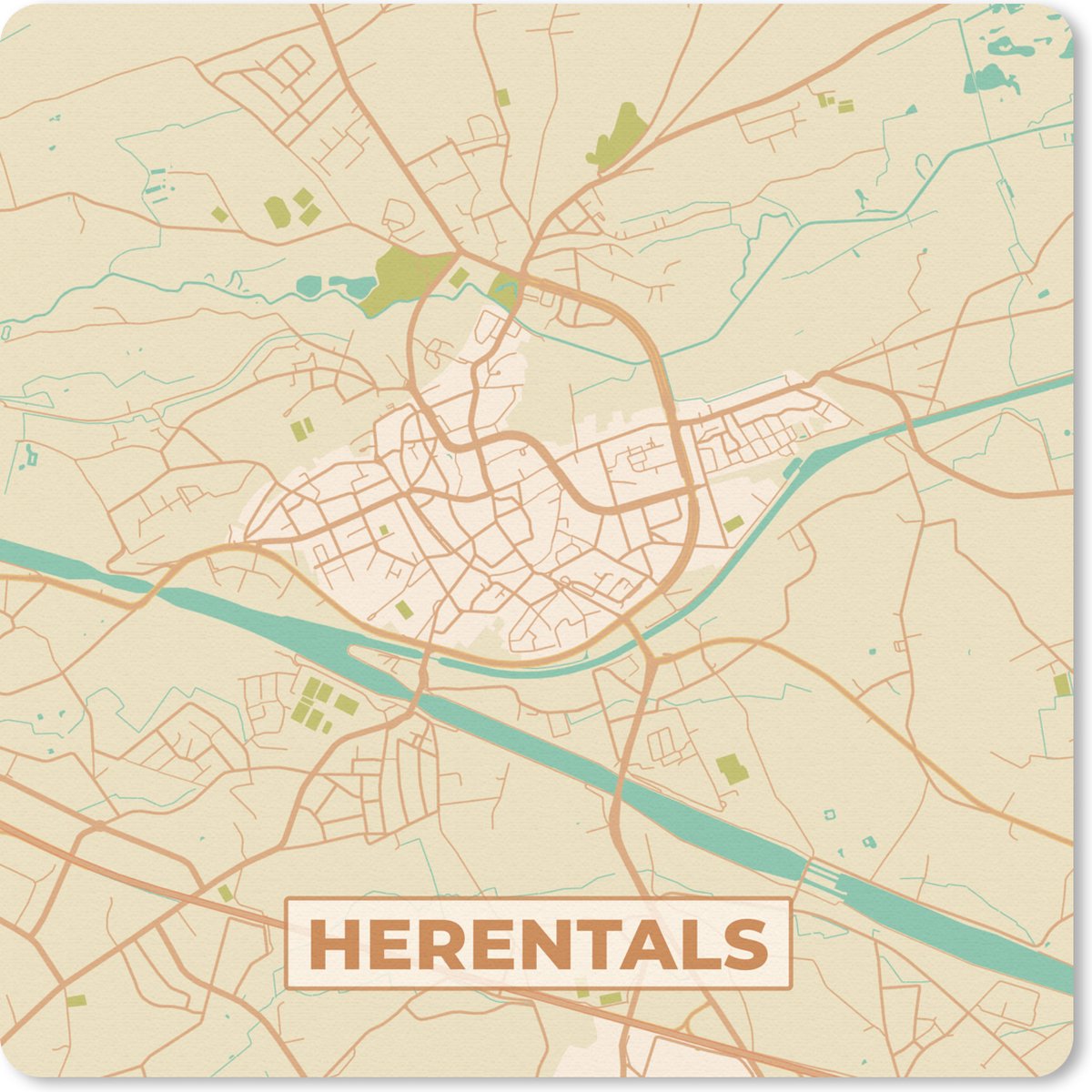 Muismat 30x30 cm - Mousepad Vintage - Plattegrond - Herentals - Kaart - Stadskaart - Muismatten - Stadskaart