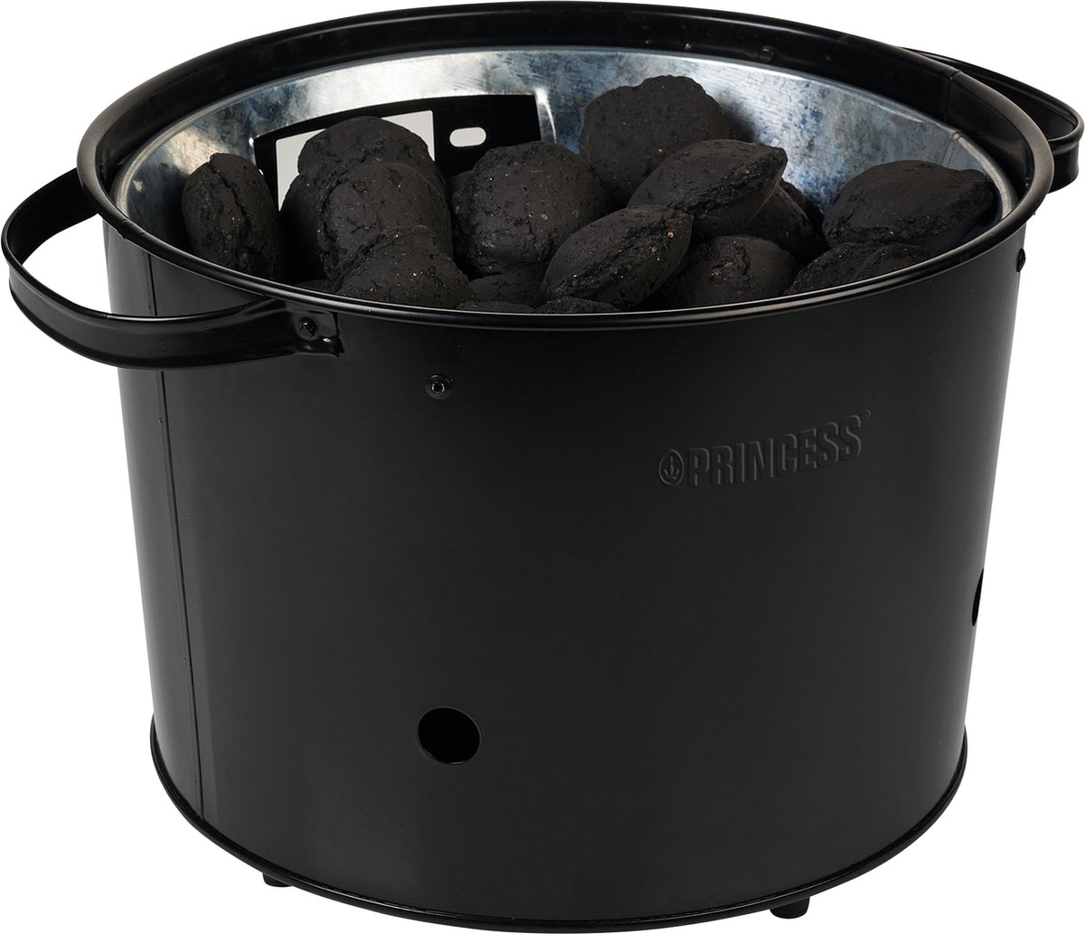 Houtskool BBQ - Princess 112240 Hybride Bucket Barbecue - Elektrische BBQ - Met en zonder houtskool te gebruiken - Park Barbecue - 1400W - Diameter 32cm - met serveerplank - bbq accesoires – foto 7