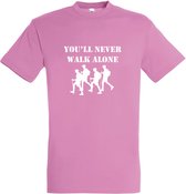 T-shirt You'll never walk alone |Wandelvierdaagse | vierdaagse Nijmegen | Roze woensdag | Roze | maat XL