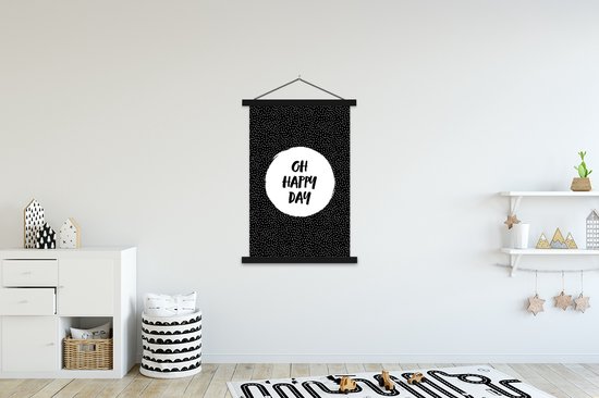 Posterhanger incl. Poster 120x180 cm - Schoolplaat - Quotes - Tekst - Oh happy day - Geluk - Textielposter - Zwarte latten