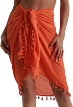 Pareo ASTRADAVI - Sarong met Franjes - Dames Beachwear Omslagdoek - Kleur Oranje