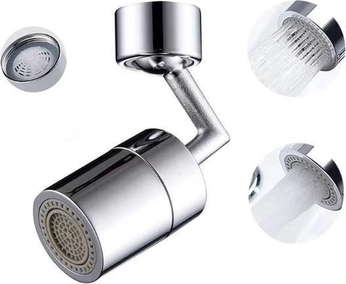 Hibbent 1440 graden kraanverlenger draaibare kraan voor badkamer wastafelkraan, grote hoek twist keukenkraan dubbele functie 2-waterstroom en rotatie beluchter voor aanrecht (chroom