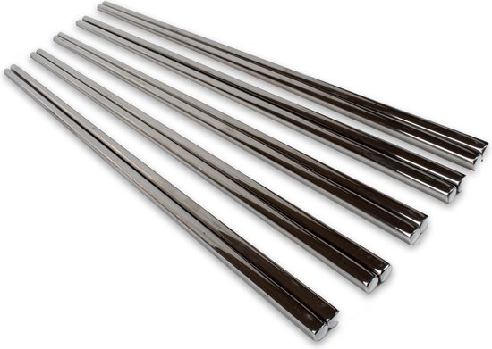 Dymund® Chopsticks - 5 Persoons Eetstokjes Set - Herbruikbaar - Vaatwasserbestendig - RVS - Zilver - Dymund