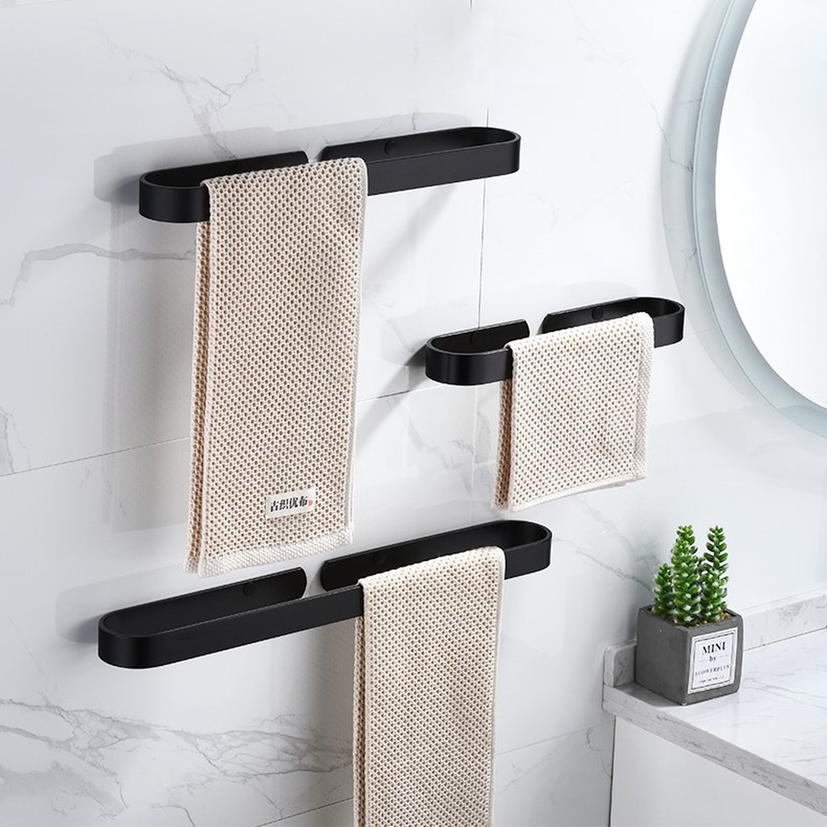 Handdoekrek Zwart 60cm Zelfklevend Handdoekhouder Handdoekstang Badkamer - Loebers