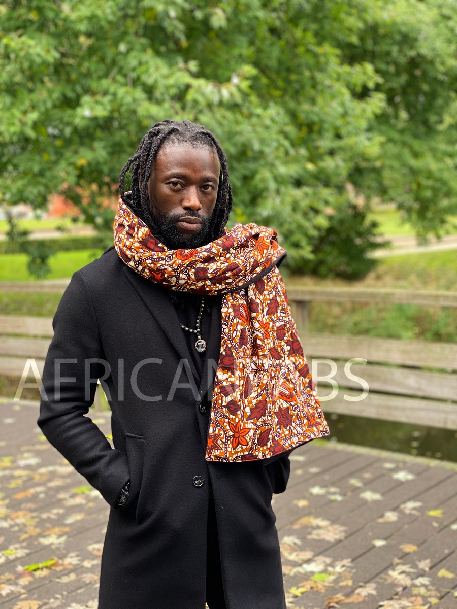 Warme Sjaal met Afrikaanse print Unisex - Bruin / oranje leaf - Winter sjaal / Fleece sjaal / Afrika print